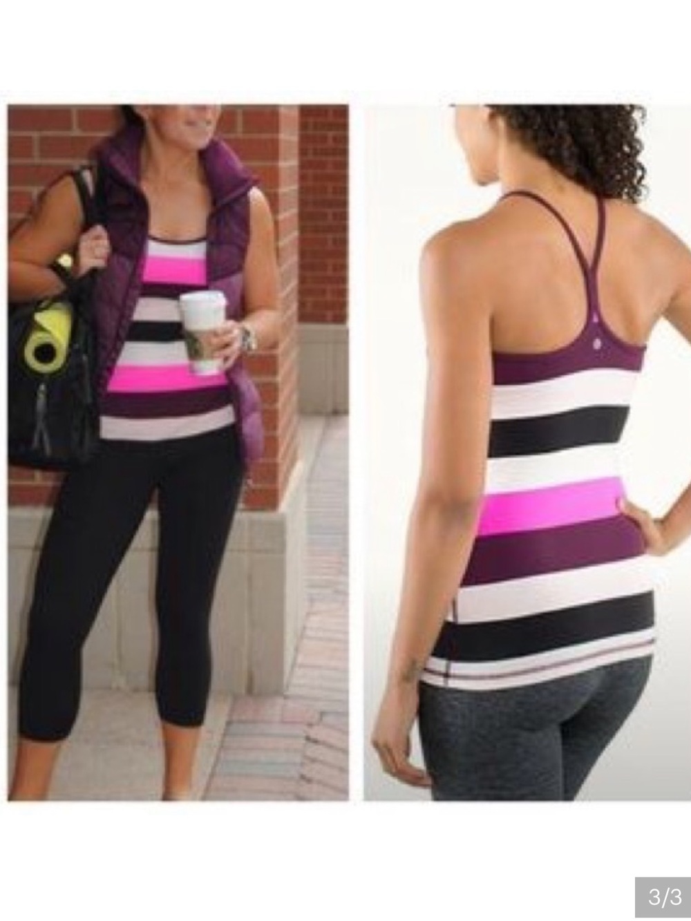 Lululemon Power Y Tank Top Raspberry Glo Light Striped Womens 8